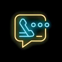 Neon speech bubble showing phone call waiting symbol on black background vector