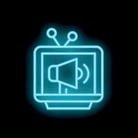 Neon icon of television displaying megaphone broadcasting news vector