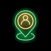 Neon pin showing location of a person on black background vector