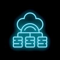 Neon blue icon of cloud computing connecting to servers vector