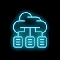 Neon blue cloud computing hosting servers icon on black background vector