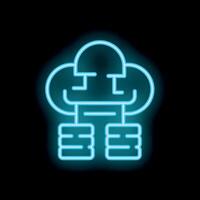 Neon blue cloud computing database server icon light sign background vector