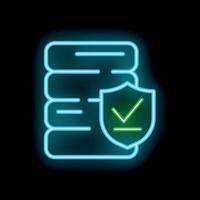 Neon icon of data protection with shield and check mark vector
