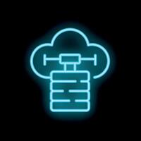 Neon blue cloud database icon representing cloud computing and storage vector