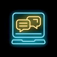 Neon laptop showing online communication with speech bubbles vector