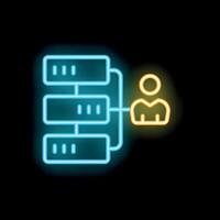System administrator managing data servers neon sign icon vector