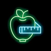 Neon sign of apple being measured with ruler vector