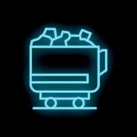 Neon blue mining cart carrying stones on rails icon vector
