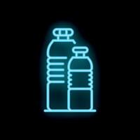 Neon icon of two reusable water bottles glowing on black background vector