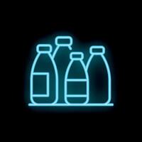 Neon blue light showing different sized milk bottles on black background vector