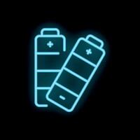 Glowing neon icon of two batteries showing different charge levels vector