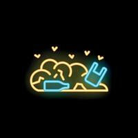 Neon icon of brain polluted with plastic waste symbolizing environmental issues vector