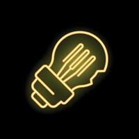 Neon style icon of broken light bulb glowing on black background vector