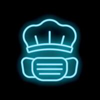 Neon chef toque over face mask icon light background vector