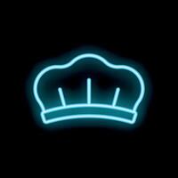 Blue neon chef toque glowing on black background vector