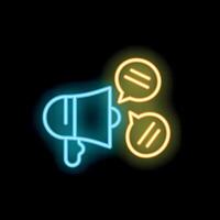 Neon megaphone announcing with speech bubbles on dark background vector