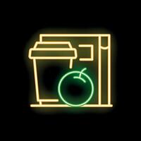 Neon sign representing lunch break with coffee and apple vector