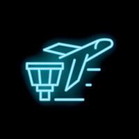 Neon icon of airplane taking off from airport runway vector