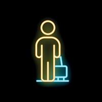 Neon sign of person standing by car on black background vector