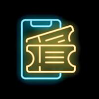 Mobile phone showing tickets booking app with neon light effect vector