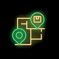 Neon glowing location pin on digital map showing destination for package delivery vector
