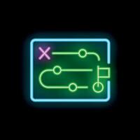 Neon glowing icon of a planning strategy board with checkpoints leading to success flag vector
