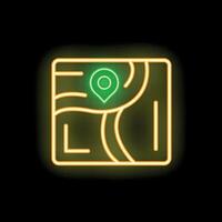 Glowing neon sign showing location pin on map for navigation vector