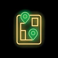 Glowing neon line city navigation icon isolated on black background vector