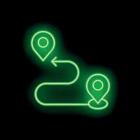 Neon green glowing gps route icon showing navigation vector
