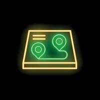 Neon icon of gps navigation system showing route on digital map vector