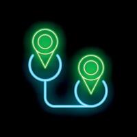 Neon icon of connected gps pins showing location tracking vector