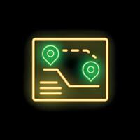 Neon map showing route with pin markers vector