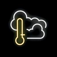 Neon weather icon showing thermometer and clouds on dark background vector