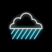 Neon sign showing rain cloud on black background vector
