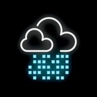 Neon style icon of raining clouds on black background vector