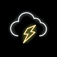 Neon style icon of lightning bolt striking inside of a cloud vector