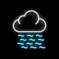Neon style icon of cloud pouring rain on black background vector