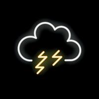 Neon style icon of cloud with lightning striking for storm concept vector