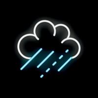 Blue neon sign showing raining cloud on black background vector
