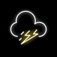Neon style icon of a storm cloud with lightning striking for weather apps vector