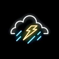 Neon style icon of cloud with lightning bolt and rain representing thunderstorm vector