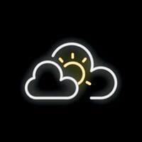 Bright neon sign showing sun shining through clouds vector