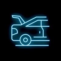 Neon sign showing car with open trunk on the road vector