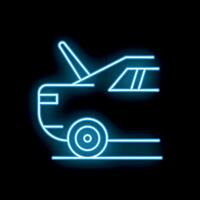 Neon sign representing a car with open trunk parked on side of road vector