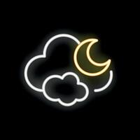 Neon sign showing crescent moon behind clouds at night vector