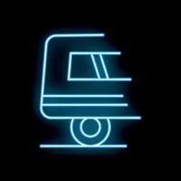 Blue neon icon of a train moving fast on rails, transportation concept vector