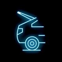 Blue neon style icon of concrete mixer truck working on black background vector