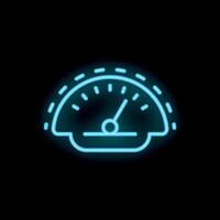Neon speedometer showing increasing speed on black background vector
