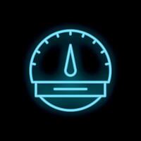 Neon sign of speedometer showing progress on black background vector