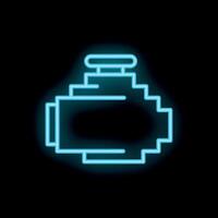 Blue neon icon of a powerful car engine glowing on black background vector